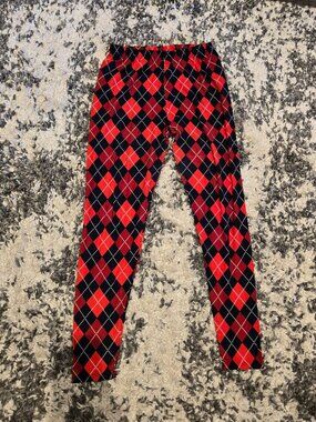 Argyle Print High-Waisted Leggings | Size Plus Size | Red & Black